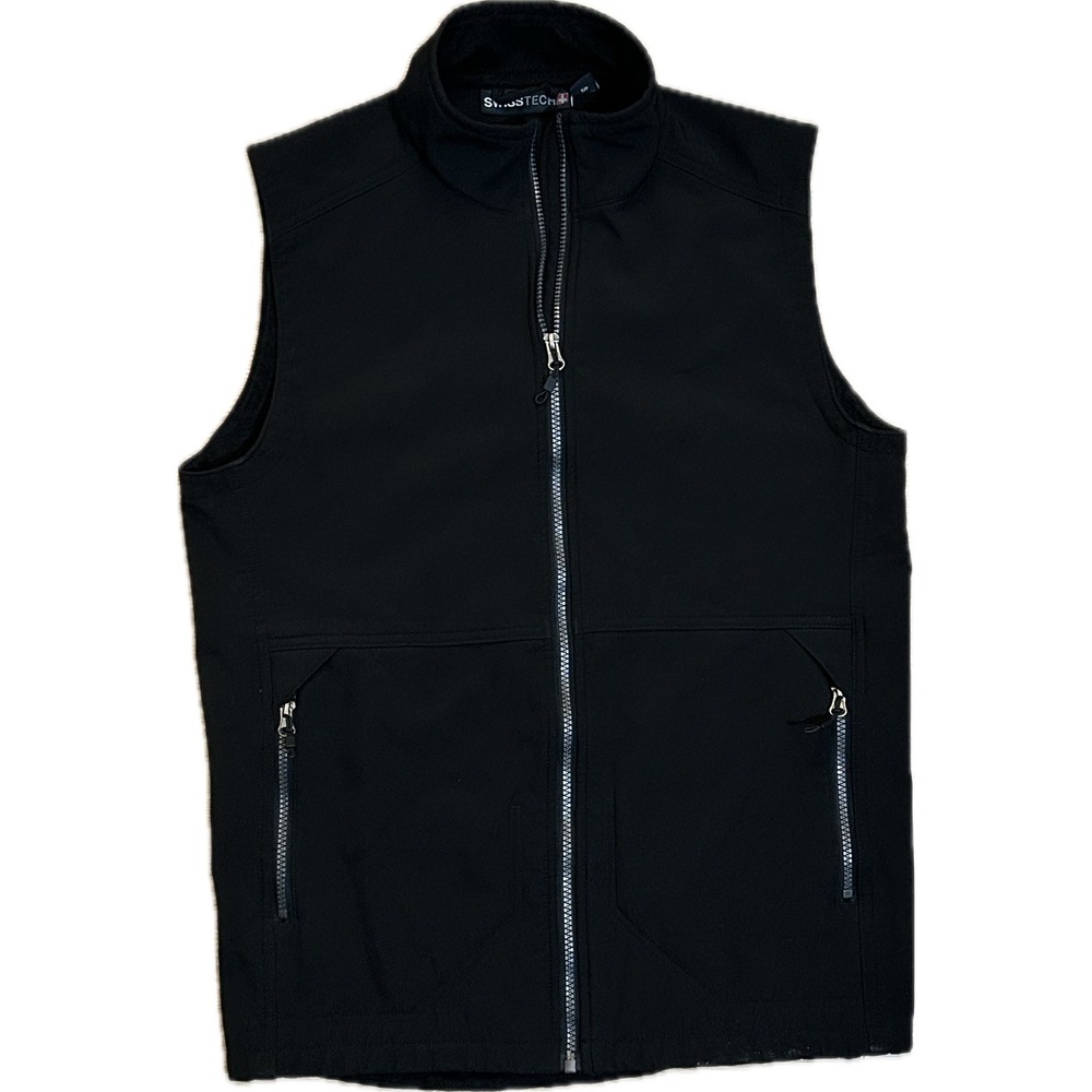 Swiss Tech Mens Black Softshell Fleece Lined Full Zip Vest Mock Neck Small S/P